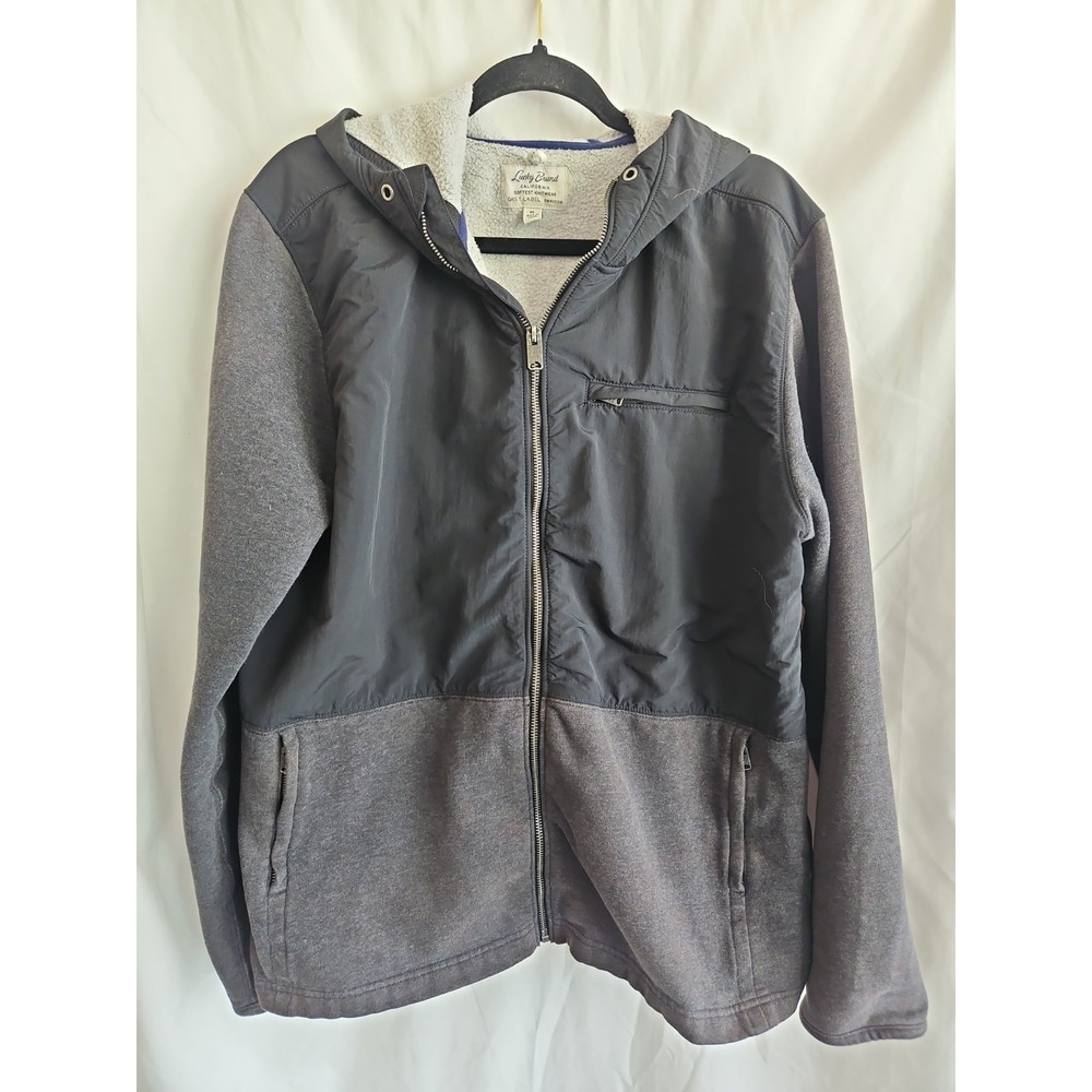 Lucky Brand Grey Label Men's XL Full Zip Hoodie Mixed Media Gray Jacket